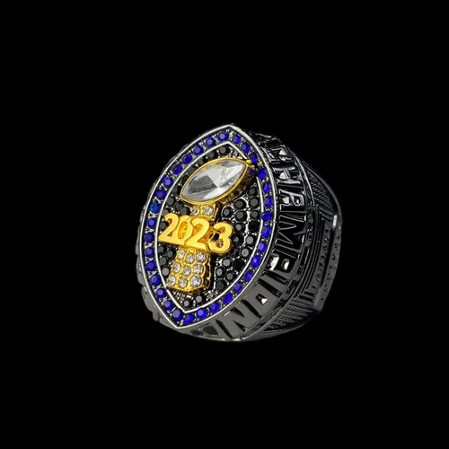 Vista 4 de Anillo de trofeo del campeonato de fútbol de fantasía 2023 Premio chapado en bronce negro para el ganador de la Liga de Fútbol Fantasía