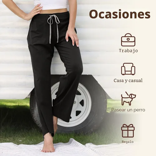Vista 4 de U2SKIIN Pantalones de pijama para mujer, suaves, de algodón, cómodos, para dormir, para mujer Negro