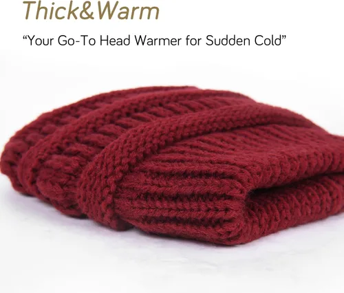 Vista 4 de FURTALK Gorro de invierno para mujer, con forro de satén, tejido trenzado, grueso, holgado, gorro cálido