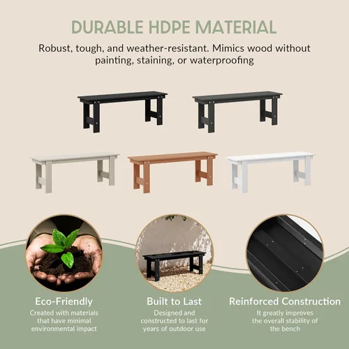Vista 9 de WestinTrends Ashore Outdoor HDPE - Banco de patio con espalda descubierta de 48 pulgadas, color negro