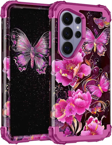 Vista 24 de Miqala Funda para Galaxy S21 FE 5G, brilla en la oscuridad, tres capas, resistente, protección a prueba de golpes, parachoques de plástico