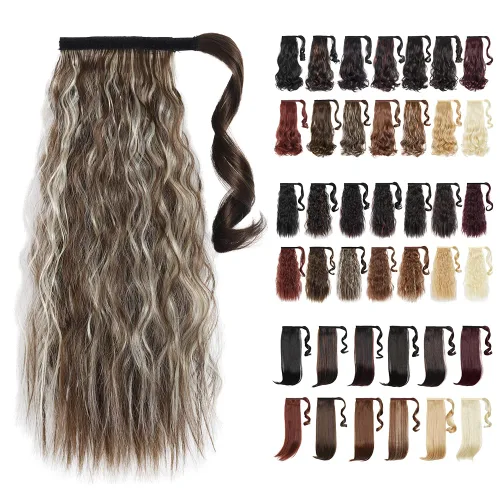 Vista 55 de Extensiones de cabello para cola de caballo, extensión de cola de caballo roja de 16 pulgadas, corta, ondulada, rizada, envolvente, cola de caballo