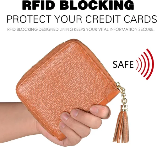 Vista 4 de Easyoulife - Billetera de piel con cierre y tarjetero para mujer, con bloqueo de interferencia de radiofrecuencia (RFID), cartera Rfid, M