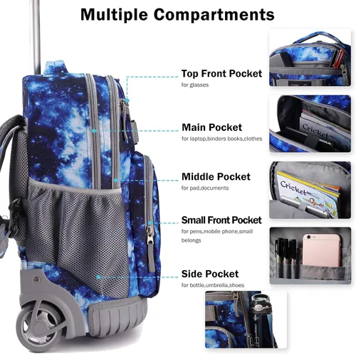 Vista 4 de Tilami Mochila con ruedas, mochila para laptop de 19 pulgadas con ruedas y lonchera