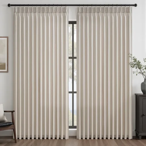 Vista 12 de 2 paneles de cortinas plisadas de lino beige de 84 pulgadas de largo, para dormitorio y sala de estar, cortina plisada con ganchos y pestaña trasera