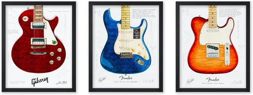 Vista 32 de Poster Master Póster de música vintage de 3 piezas, impresión de instrumentos retro, regalo para músico, amigo, guitarra eléctrica, patrón, patente