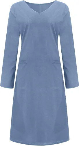 Vista 3 de LISTHA Henley - Vestido largo con cuello en V para mujer de manga larga de algodón y lino