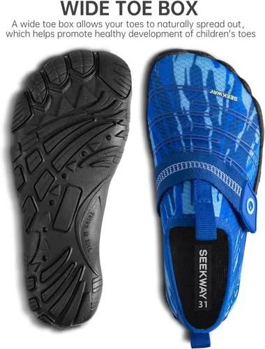 Vista 3 de SEEKWAY Zapatos de agua descalzos para niños, puntera ancha y zapatos de arena de secado rápido para niños pequeños para senderismo, natación