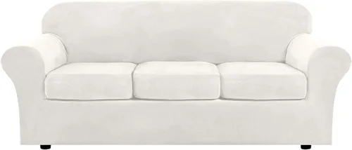 Vista 10 de Funda de terciopelo de lujo con fundas de cojín de asiento separadas, funda de sofá de alta elasticidad, fundas de sofá de felpa ultra suave, Marrón