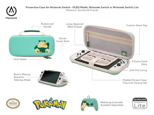 Vista 2 de PowerA Protection Case for Nintendo Switch OLED Model, Nintendo Switch or Nintendo Switch Lite - Pokémon Snorlax & Friends