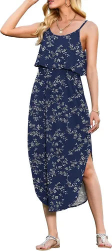 Vista 15 de LILBETTER Vestido midi de playa casual de verano para mujer con tiras ajustables y divididas 01 Negro