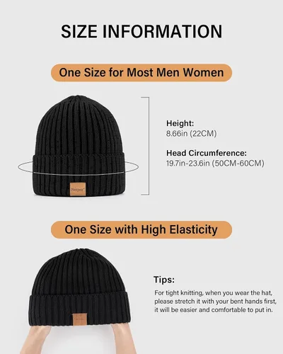 Vista 3 de Nertpow Mens Beanie Hats 3 Pack, Winter Hats for Men Women Warm Thermal Fleece Lined, Thick Knit Fashion Skull Cap for Guys