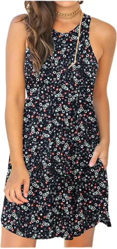 Vista 46 de HiMONE Vestidos de Vacaciones para Mujeres 2025 Vestido de Verano Vestidos Casuales de Verano para Mujeres Vestidos Casuales de Playa Petite Azul