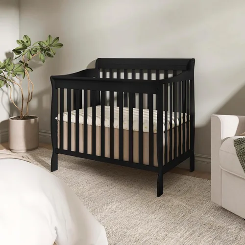 Vista 2 de Dream On Me Aden, Mini cuna convertible 4 en 1 en color negro, con certificado Greenguard Gold GREENGUARD Gold, ASTM/CPSC Compliant, BSA Verified