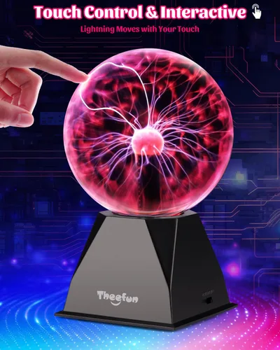 Vista 3 de Theefun Bola de Plasma: Verdadera Bola de 6 Pulgadas con Base de 3.5 Pulgadas, Globo de Plasma Regalos de Navidad Lámpara Sensible al Tacto y Sonido