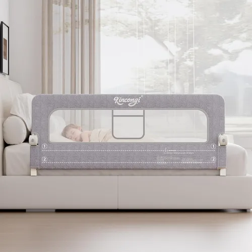 Vista 8 de Riel de cama para niños pequeños, riel de cama de 81 cm con base en forma de U más ancha, rieles de cama transpirables para camas King, Queen, Full