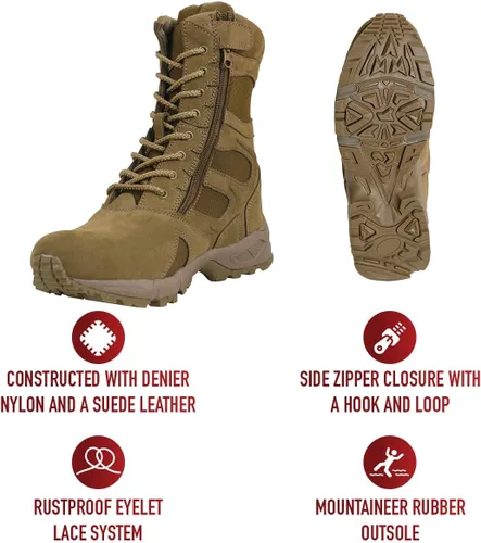 Vista 5 de Rothco Botas de despliegue de entrada forzada con cremallera lateral - Botas de uniforme táctico de 8 pulgadas - AR 670-1 marrón coyote - 13 regular
