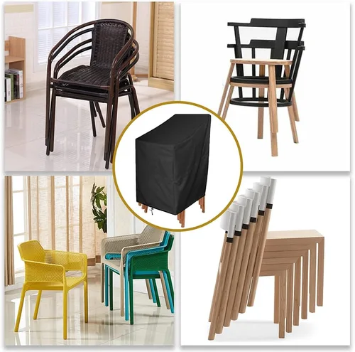 Vista 2 de Funda de silla apilable con respaldo alto para patio, bolsa de almacenamiento impermeable para muebles de exterior, protección de asiento profundo
