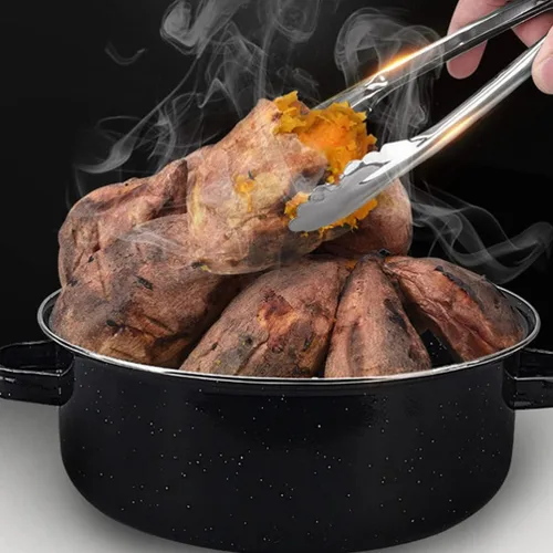 Vista 9 de Yardwe Sartén para asar redonda redonda asadora olla cubierta de esmalte sartén asador sartén asador olla pavo