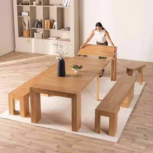 Vista 29 de Transformer Table - Mesa de comedor extensible de madera maciza, asientos 2-12, mesa de comedor expandible, muebles que ahorran espacio, muebles