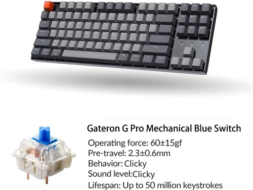 Vista 5 de Keychron Teclado mecánico inalámbrico para juegos K8, Tenkeyless 87 teclas BluetoothUSB con cable blanco retroiluminado N-Key Rollover TKL para Mac