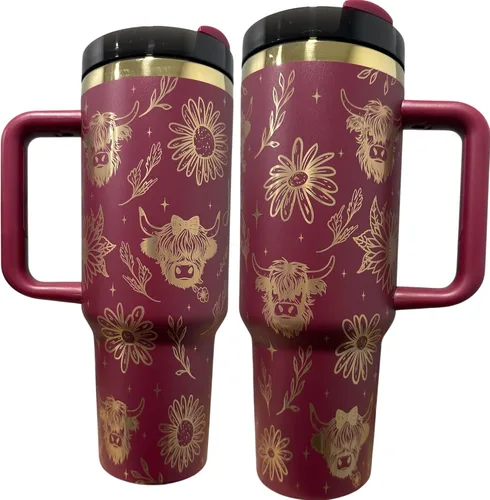 Vista 22 de Botella de agua de acero inoxidable de 40 oz taza Longhorn Bottle Bull Tumbler Cow Gift Western Water Bottle Cup (24oz Cream(90)-Longhorn (D35))