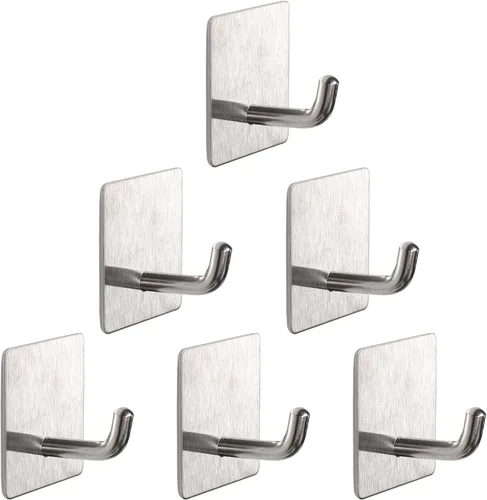 Vista 7 de Ganchos para toallas de baño, paquete de 4 ganchos autoadhesivos para abrigos, resistentes sin perforaciones, gancho para bata, colgador de ropa