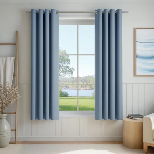 Vista 53 de FMFUNCTEX - Cortinas 100% opacas color beige de 40 x 63 pulgadas para dormitorio, 2 paneles Black out Drapes, Thermal Insulated Noise Reducing