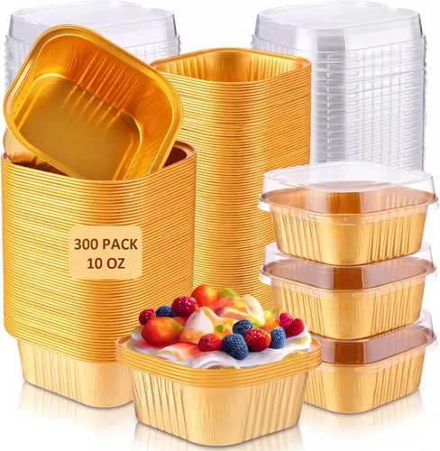 Vista 18 de Aoriher 300 piezas de moldes mini para pasteles de 10 onzas con tapas, moldes de papel de aluminio para hornear, moldes cuadrados desechables