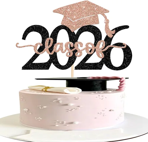 Vista 8 de Rsstarxi 1 paquete de decoración de pastel con purpurina para la clase de 2026, decoraciones de graduación 2026, tapa de felicitaciones