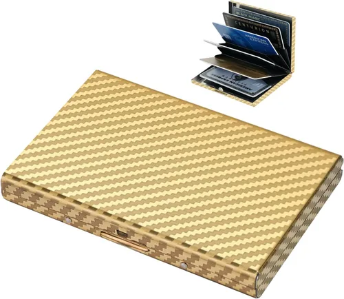 Vista 115 de BONSYL® Soporte para tarjetas de crédito, cartera delgada de metal con bloqueo RFID, con 6 ranuras para tarjetas, para mujeres y hombres.