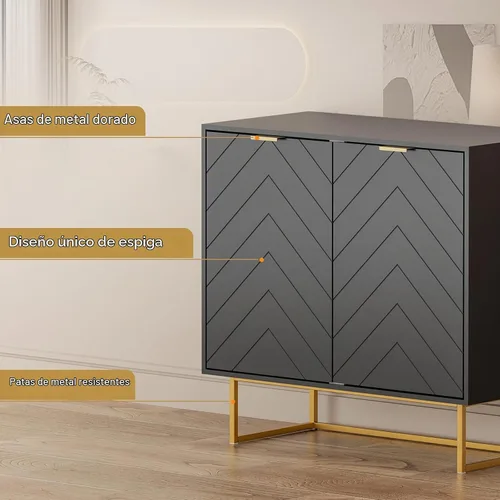 Vista 8 de Aparador moderno de 31 pulgadas con almacenamiento para sala de estar, negro y dorado