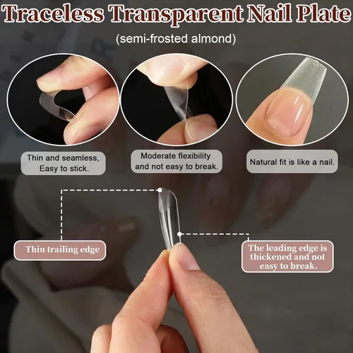 Vista 4 de FEBSNOW 600 piezas de puntas de uñas postizas largas estilo ataúd, uñas de gel transparentes de cobertura completa, estilo bailarina, autoadhesivas