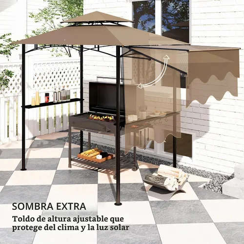 Vista 3 de Outsunny Gazebo de parrilla de 8' x 5' Toldo lateral de doble nivel, 6