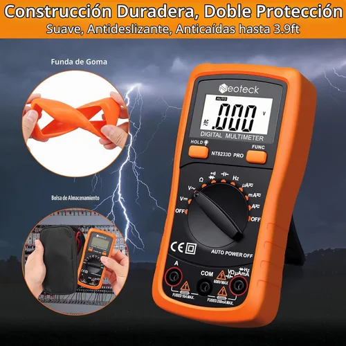 Vista 5 de Multímetro digital de bolsillo Neoteck 8233D PRO 2000 recuentos, con diodos de resistencia, medidor automático de continuidad con indicador sonoro