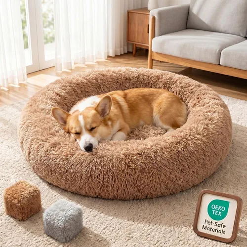 Vista 14 de Cama ortopédica con forma de dona de alta calidad para perros de tamaño grande, cama ortopédica de espuma viscoelástica doble para perros