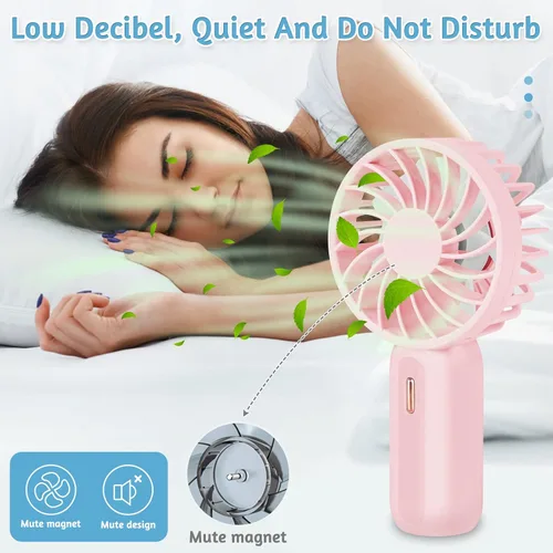 Vista 6 de Ventilador de mano, ventilador portátil personal recargable por USB con 3 velocidades, tamaño súper mini (2.4 x 1.2 x 0.5 in) para niños, al aire