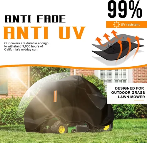 Vista 8 de Funda para cortacéspedes de montar impermeable para exteriores, fundas resistentes para tractor 600D anti-UV, ajuste universal para plataformas