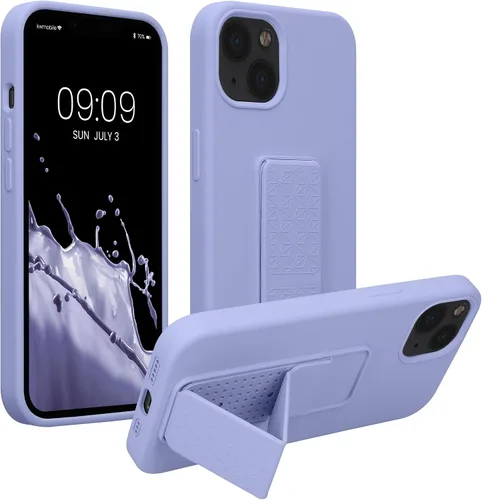 Vista 9 de kwmobile Funda compatible con Apple iPhone 13 - Funda con correa de mano y soporte revestimiento de silicona TPU suave - Azul Báltico
