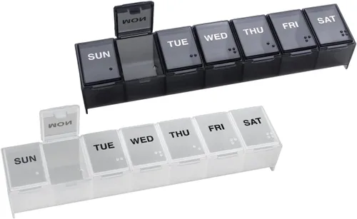 Vista 13 de EZY DOSE - Estuche semanal (7 días) para pastillas diarias, planificador de medicinas, organizador de vitaminas, contenedor de suplementos