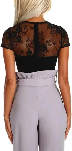 Vista 3 de MAYFASEY - Body ajustado de manga larga para mujer, con malla transparente y sexy