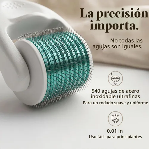 Vista 4 de Derma Roller para cuero cabelludo, barba y cara, rodillo de microagujas con 540 agujas de titanio de 0.010 in, herramienta de microagujas