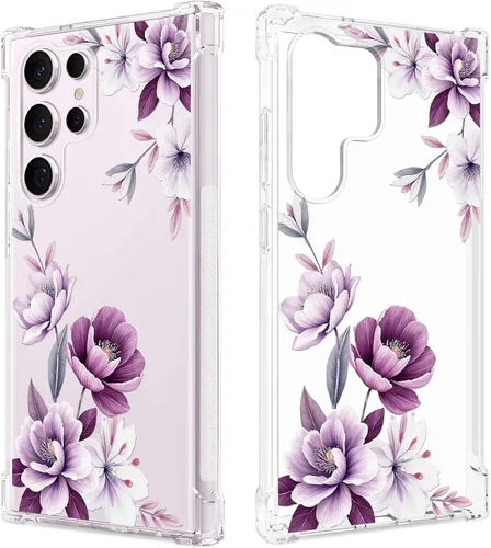 Vista 15 de FL-37 - Funda transparente floral para Galaxy S23 Ultra 5G para mujeres/niñas, bonita funda de teléfono para Samsung Galaxy S23 Ultra, diseño