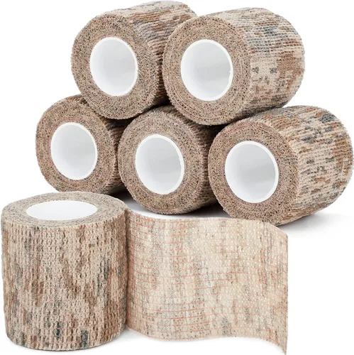 Vista 26 de Cinta adhesiva de camuflaje de 6 rollos, 1/2/3/4 pulgadas x 14.8 pies, vendaje autoadhesivo de camuflaje para acampar al aire libre, tira elástica