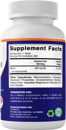 Vista 8 de Vitamatic Niacinamida 500 mg 240 Tabletas - Vitamina B3 sin rubor - Apoya la producción de energía