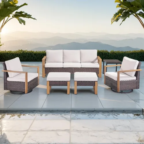 Vista 46 de Rilyson Sofá de mimbre para patio al aire libre, sofá de muebles de patio de ratán con marco resistente, mimbre de polietileno para todo