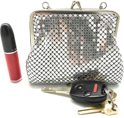 Vista 3 de Bolso de malla metálica de embrague de mujer XS Cadena de transporte de mano para cóctel, fiesta, baile de graduación, banquete de boda