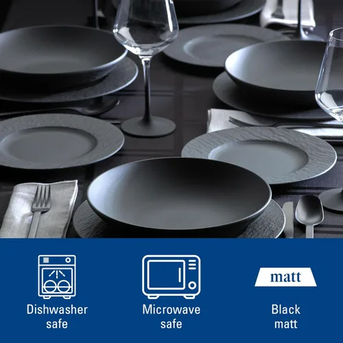 Vista 3 de Villeroy & Boch Manufacture Rock - Juego de vajilla de 12 piezas, servicio para 4, platos llanos, platos de ensalada y cuencos para pasta, porcelana