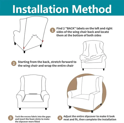 Vista 6 de Konsilsa Funda para silla de ala, 1 pieza de jacquard con respaldo de ala, lavable a máquina, fundas de alta elasticidad para sillón, fundas