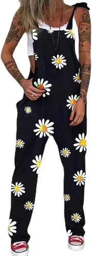 Vista 17 de PAODIKUAI Overol casual con estampado de calavera para mujer, overol suelto con bolsillos